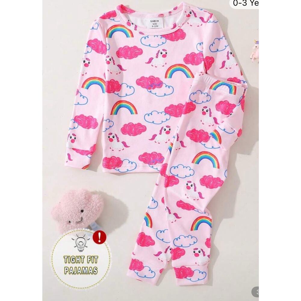 Toddler Girl Pink Rainbow Unicorn Long Sleeve Leggings Pajama Set 3 year